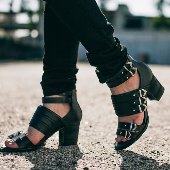 Shelly’s London Black Moto Sandals - Picture 1 of 10